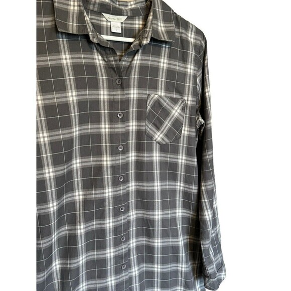 Garnet Hill Grey Plaid Button Down Dress Size 8 Organic Pima Cotton Classic - Picture 2 of 9